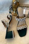 Shop_Modanta Footwear_Green Embroidery Diamond Block Heels _at_Aza_Fashions