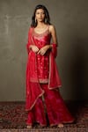 Buy_RI.Ritu Kumar_Red Kurta Silk Chanderi Embroidered Floral Pattern Scoop Neck Palazzo Set _at_Aza_Fashions