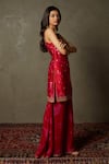 RI.Ritu Kumar_Red Kurta Silk Chanderi Embroidered Floral Pattern Scoop Neck Palazzo Set _Online_at_Aza_Fashions