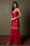 Buy_RI.Ritu Kumar_Red Kurta Silk Chanderi Embroidered Floral Pattern Scoop Neck Palazzo Set _Online_at_Aza_Fashions