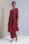 Buy Scarlet Sage Red 100% Polyester V Neck Zola Chevron Pleated Tunic And Pant Set Online at Aza Fashions Buy_Scarlet Sage_Red 100% Polyester V Neck Zola Chevron Pleated Tunic And Pant Set_Online_at_Aza_Fashions