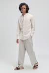 Buy_Terra Luna_Off White 100% Organic Handloom Cotton Plain Puck Mandarin Collar Shirt _at_Aza_Fashions