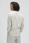 Shop_Terra Luna_Off White 100% Organic Handloom Cotton Plain Puck Mandarin Collar Shirt _at_Aza_Fashions