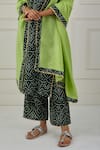 Musal_Green 100% Cotton Printed Bandhani Band Collar Hariyali Kurta Pant Set_at_Aza_Fashions