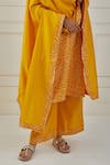 Musal_Yellow 100% Cotton Printed Bandhani V Neck Peeliya Kurta Pant Set _at_Aza_Fashions