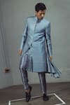 Shop_Mitesh Lodha_Grey Raw Silk Sherwani  _at_Aza_Fashions