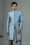 Buy_Mitesh Lodha_Grey Raw Silk Sherwani  _at_Aza_Fashions