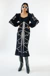 Buy_Echostudio_Black Crepe Embroidery V-neck Abstract Dress _at_Aza_Fashions