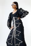 Shop_Echostudio_Black Crepe Embroidery V-neck Abstract Dress _Online_at_Aza_Fashions