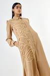 Echo By Tanya Arora_Beige Imported Crepe Embroidery Abstract Thread Work Shirt Dress  _at_Aza_Fashions