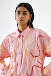 Buy_Echo By Tanya Arora_Pink Cotton Embroidery Piping Detail Shirt Collar Button-down  _Online_at_Aza_Fashions