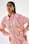 Echo By Tanya Arora_Pink Cotton Embroidery Piping Detail Shirt Collar Button-down  _at_Aza_Fashions