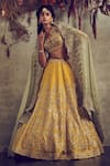 Buy_JAYANTI REDDY_Yellow Raw Silk V Neck Embroidered Bridal Lehenga Set  _at_Aza_Fashions