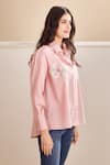 Shop_Bunka_Pink Cotton Applique Embroidered 3d Flower Spread Nisha Placement Work Shirt_Online_at_Aza_Fashions