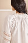 Bunka_White Cotton Embellished Crochet Lace Work And 3d Organza Nysa Tunic _Online