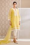 Buy_Bunka_Yellow Silk Organza Embellished Crochet Lace Salma Straight Set _Online_at_Aza_Fashions