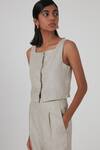 Buy_The Summer House_Beige Axel Linen Crop Top_Online_at_Aza_Fashions