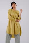 Shop_Tussah by Siddhi Shah_Green Cotton Plain Round Collar High Low Tunic  _Online_at_Aza_Fashions