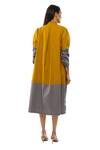 Shop_Khat_Yellow Poplin, Cotton Mandarin Collar Color Block Dress And Pant Co-ord Set 
