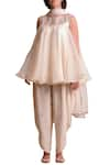 Buy_Sue Mue_Off White Organza Kurta Round Embroidered Dhoti Pant Set _at_Aza_Fashions