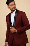 Hilo Design_Maroon Worsted Merino Wool Lapel Collar Tuxedo Set _Online_at_Aza_Fashions