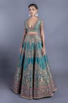 Abhishek Gupta_Green Katan Silk Lining Shantoon Embroidery V Neck Blouse And Lehenga Set _Online_at_Aza_Fashions