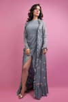 Buy_suruchi parakh_Grey Georgette Lining Shantoon Embellishment Thread Round Dress And Jacket Set_at_Aza_Fashions