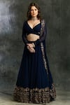 Buy_Astha Narang_Blue Georgette V Neck Embroidered Lehenga Set _at_Aza_Fashions