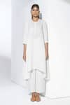 Buy_AMPM_White Isra Linen Tunic And Pant Set_at_Aza_Fashions