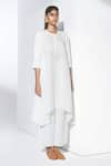 AMPM_White Isra Linen Tunic And Pant Set_Online_at_Aza_Fashions