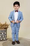 Buy_LITTLE BOYS CLOSET_Blue Suiting Checkered Tuxedo With Bow_at_Aza_Fashions