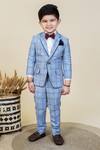 Shop_LITTLE BOYS CLOSET_Blue Suiting Checkered Tuxedo With Bow_at_Aza_Fashions