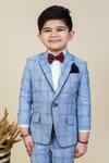 LITTLE BOYS CLOSET_Blue Suiting Checkered Tuxedo With Bow_Online_at_Aza_Fashions