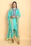 Buy_Vikram Phadnis_Blue Kurta Tie-dye Silk Embroidery Thread Mandarin Collar Set _at_Aza_Fashions