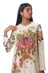 Shop_AK-OK_Cream Lycra Floral Round Kurta And Bell Bottom Pant Set  _Online_at_Aza_Fashions