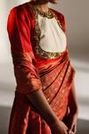 Buy_Mimamsaa_Red Marie Tanchoi Silk Saree With Unstitched Blouse Piece_Online_at_Aza_Fashions