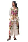 Buy_AK-OK_Cream Lycra Floral Spread Collar Shirt And Culottes Set  _at_Aza_Fashions