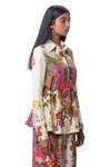 Shop_AK-OK_Cream Lycra Floral Spread Collar Shirt And Culottes Set  _Online_at_Aza_Fashions