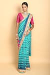Buy_Vikram Phadnis_Blue Choli Cotton Mul, Saree Georgette Thread, Zari Tie Dye With Embroidered_at_Aza_Fashions