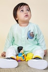 Buy_Little Boys Closet by Gunjan Khanijou_Green Cotton Silk Embroidered Kurta Set_at_Aza_Fashions