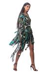 Anamika Khanna_Green Chiffon Abstract Print Dress_Online_at_Aza_Fashions
