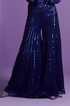 Parul Gandhi Blue Satin, Organza, Cotton Sequins, Crystals Eclipse Embroidered Pant With Top at Aza Fashions Parul Gandhi_Blue Satin, Organza, Cotton Sequins, Crystals Eclipse Embroidered Pant With Top _at_Aza_Fashions
