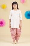 Buy_Banana Bee_White Cotton Kurta And Dhoti Pant Set For Girls_Online_at_Aza_Fashions
