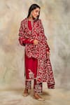 Buy_Sue Mue_Maroon Raw Silk Round Embroidered Kurta Set_at_Aza_Fashions