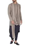 Antar Agni_Grey Linen Blend Draped Kurta _Online_at_Aza_Fashions