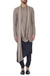 Shop_Antar Agni_Grey Linen Blend Draped Kurta _Online_at_Aza_Fashions