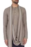 Antar Agni_Grey Linen Blend Draped Kurta _at_Aza_Fashions