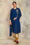 Buy_Sue Mue_Blue Raw Silk Embroidery Round Embellished Kurta Set _at_Aza_Fashions