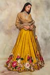 Buy_Sue Mue_Yellow Raw Silk Embroidery V Neck Embellished Lehenga Set _at_Aza_Fashions