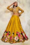 Shop_Sue Mue_Yellow Raw Silk Embroidery V Neck Embellished Lehenga Set _at_Aza_Fashions